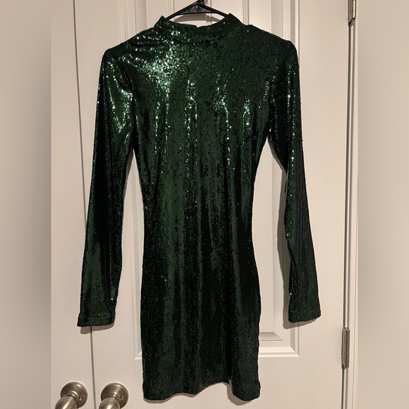 Zara Green Sequin Long Sleeve Mini Dress XS | NWT Holiday Party Night Out - Picture 5 of 11